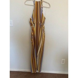 NWT Yellow Striped sleeveless Color block San Souci maxi dress size L